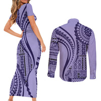Samoa Siapo Arty Couples Matching Short Sleeve Bodycon Dress and Long Sleeve Button Shirt Purple Style LT9 - Wonder Print Shop