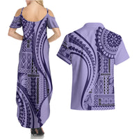 Samoa Siapo Arty Couples Matching Summer Maxi Dress and Hawaiian Shirt Purple Style LT9 - Wonder Print Shop