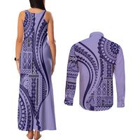 Samoa Siapo Arty Couples Matching Tank Maxi Dress and Long Sleeve Button Shirt Purple Style LT9 - Wonder Print Shop