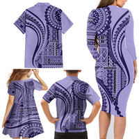 Samoa Siapo Arty Family Matching Long Sleeve Bodycon Dress and Hawaiian Shirt Purple Style LT9 - Wonder Print Shop