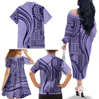 Samoa Siapo Arty Family Matching Off Shoulder Long Sleeve Dress and Hawaiian Shirt Purple Style - Wonder Print Shop