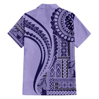 Samoa Siapo Arty Family Matching Off Shoulder Long Sleeve Dress and Hawaiian Shirt Purple Style - Wonder Print Shop