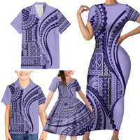 Samoa Siapo Arty Family Matching Short Sleeve Bodycon Dress and Hawaiian Shirt Purple Style - Wonder Print Shop