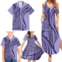 Samoa Siapo Arty Family Matching Summer Maxi Dress and Hawaiian Shirt Purple Style - Wonder Print Shop
