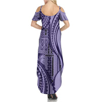 Samoa Siapo Arty Family Matching Summer Maxi Dress and Hawaiian Shirt Purple Style - Wonder Print Shop