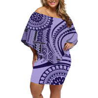 Samoa Siapo Arty Off Shoulder Short Dress Purple Style - Wonder Print Shop