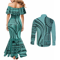 samoa-siapo-arty-couples-matching-mermaid-dress-and-long-sleeve-button-shirt-turquoise-style