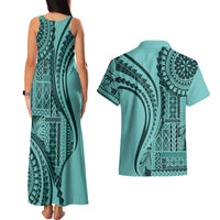 Samoa Siapo Arty Couples Matching Tank Maxi Dress and Hawaiian Shirt Turquoise Style LT9 - Wonder Print Shop