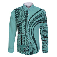 Samoa Siapo Arty Family Matching Long Sleeve Bodycon Dress and Hawaiian Shirt Turquoise Style LT9 - Wonder Print Shop
