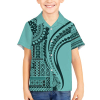 Samoa Siapo Arty Family Matching Long Sleeve Bodycon Dress and Hawaiian Shirt Turquoise Style LT9 - Wonder Print Shop