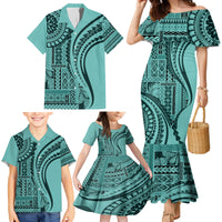 Samoa Siapo Arty Family Matching Mermaid Dress and Hawaiian Shirt Turquoise Style LT9 - Wonder Print Shop