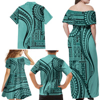 Samoa Siapo Arty Family Matching Off Shoulder Maxi Dress and Hawaiian Shirt Turquoise Style LT9 - Wonder Print Shop