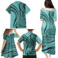 Samoa Siapo Arty Family Matching Puletasi Dress and Hawaiian Shirt Turquoise Style - Wonder Print Shop