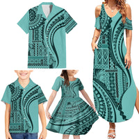 Samoa Siapo Arty Family Matching Summer Maxi Dress and Hawaiian Shirt Turquoise Style - Wonder Print Shop