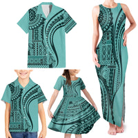 Samoa Siapo Arty Family Matching Tank Maxi Dress and Hawaiian Shirt Turquoise Style - Wonder Print Shop