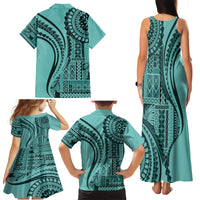 Samoa Siapo Arty Family Matching Tank Maxi Dress and Hawaiian Shirt Turquoise Style - Wonder Print Shop