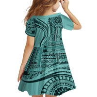 Samoa Siapo Arty Kid Short Sleeve Dress Turquoise Style - Wonder Print Shop
