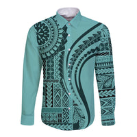 Samoa Siapo Arty Long Sleeve Button Shirt Turquoise Style - Wonder Print Shop