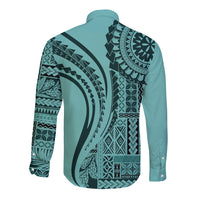 Samoa Siapo Arty Long Sleeve Button Shirt Turquoise Style - Wonder Print Shop