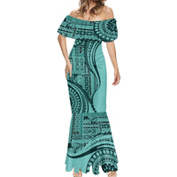 Samoa Siapo Arty Mermaid Dress Turquoise Style - Wonder Print Shop