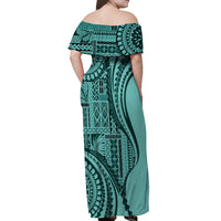 Samoa Siapo Arty Off Shoulder Maxi Dress Turquoise Style - Wonder Print Shop