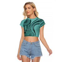 Samoa Siapo Arty Raglan Cropped T Shirt Turquoise Style - Wonder Print Shop