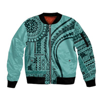 Samoa Siapo Arty Sleeve Zip Bomber Jacket Turquoise Style - Wonder Print Shop