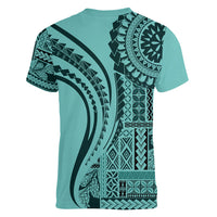 Samoa Siapo Arty Women V Neck T Shirt Turquoise Style - Wonder Print Shop