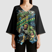 Bass Fishing Fisherman Kimono Sleeve Blouse Big Mouth Boat - Wonder Print Shop