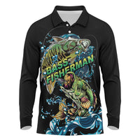 Bass Fishing Fisherman Long Sleeve Polo Shirt Big Mouth Boat - Wonder Print Shop