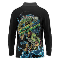 Bass Fishing Fisherman Long Sleeve Polo Shirt Big Mouth Boat - Wonder Print Shop