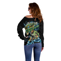 Bass Fishing Fisherman Off Shoulder Sweater Big Mouth Boat - Wonder Print Shop