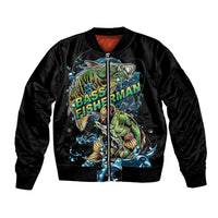 Bass Fishing Fisherman Sleeve Zip Bomber Jacket Big Mouth Boat - Wonder Print Shop