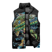 Bass Fishing Fisherman Sleeveless Puffer Jacket Big Mouth Boat - Wonder Print Shop