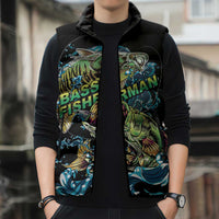Bass Fishing Fisherman Sleeveless Puffer Jacket Big Mouth Boat - Wonder Print Shop