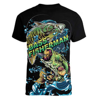 Bass Fishing Fisherman Women V-Neck T-Shirt Big Mouth Boat - Wonder Print Shop