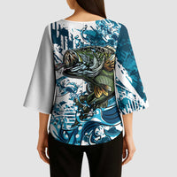 Bass Fishing Fisherman Kimono Sleeve Blouse Fish Sport Largemouth - Wonder Print Shop