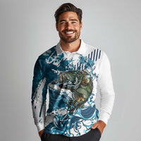 Bass Fishing Fisherman Long Sleeve Polo Shirt Fish Sport Largemouth - Wonder Print Shop
