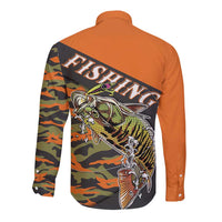 Bass Fishing Fisherman Long Sleeve Button Shirt Camouflag Pattern - Wonder Print Shop