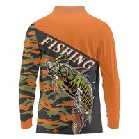 Bass Fishing Fisherman Long Sleeve Polo Shirt Camouflag Pattern - Wonder Print Shop