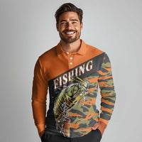 Bass Fishing Fisherman Long Sleeve Polo Shirt Camouflag Pattern - Wonder Print Shop