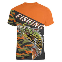 Bass Fishing Fisherman Women V-Neck T-Shirt Camouflag Pattern - Wonder Print Shop