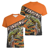 Bass Fishing Fisherman Women V-Neck T-Shirt Camouflag Pattern - Wonder Print Shop