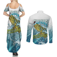 Bass Fishing Vintage Couples Matching Summer Maxi Dress and Long Sleeve Button Shirt - Wonder Print Shop