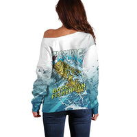 Bass Fishing Vintage Off Shoulder Sweater - Wonder Print Shop