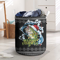 Funny Fishmas Bass Laundry Basket Fish Santa Hat Christmas Vibes - Wonder Print Shop