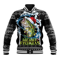 Funny Fishmas Bass Baseball Jacket Fish Santa Hat Christmas Vibes - Wonder Print Shop