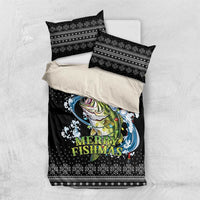 Funny Fishmas Bass Bedding Set Fish Santa Hat Christmas Vibes - Wonder Print Shop