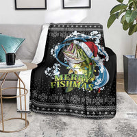 Funny Fishmas Bass Blanket Fish Santa Hat Christmas Vibes - Wonder Print Shop