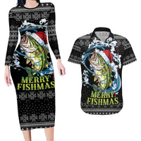 Funny Fishmas Bass Couples Matching Long Sleeve Bodycon Dress and Hawaiian Shirt Fish Santa Hat Christmas Vibes - Wonder Print Shop